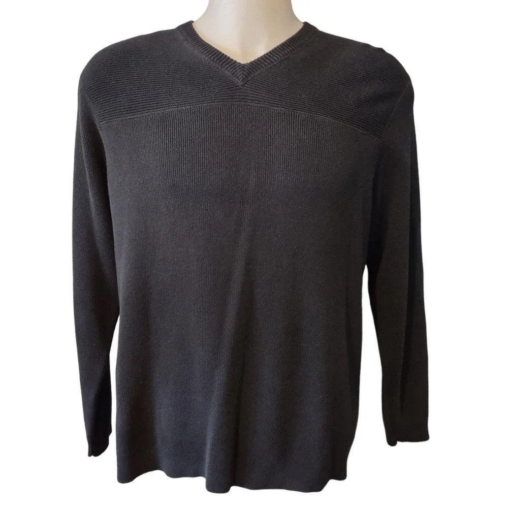Banana Republic Sweater Men's Adult Large Black Knit Casual V Neck Heavy weight